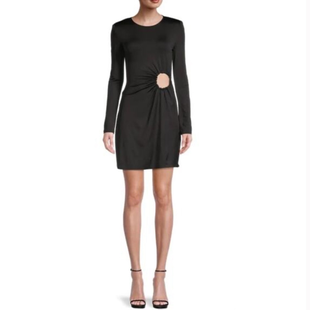 DANIELLE BERNSTEIN Black Long Sleeve Dress with Ruched Detail. Size S